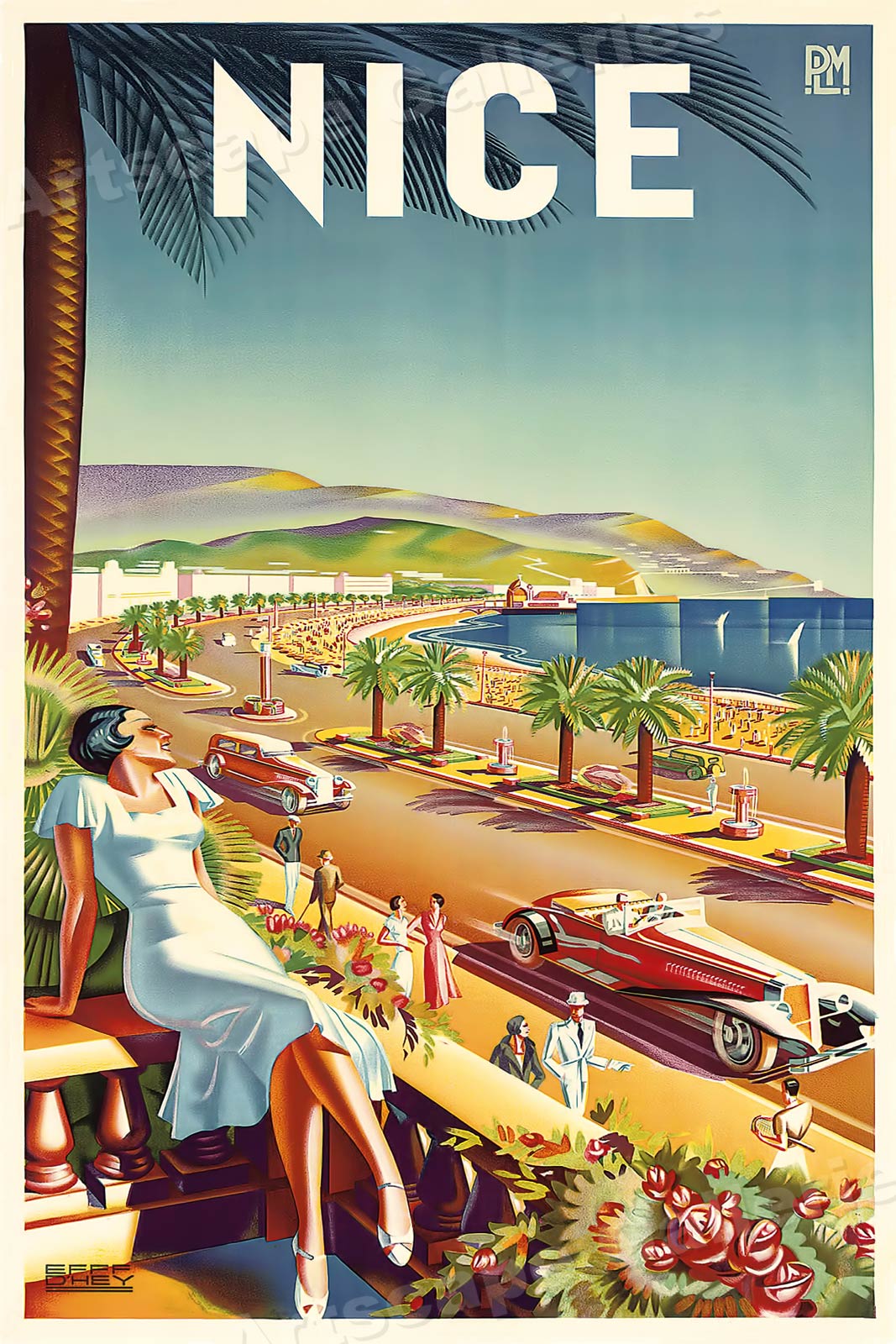 Nice France 1930s Vintage Style French Riviera Beach Travel Poster