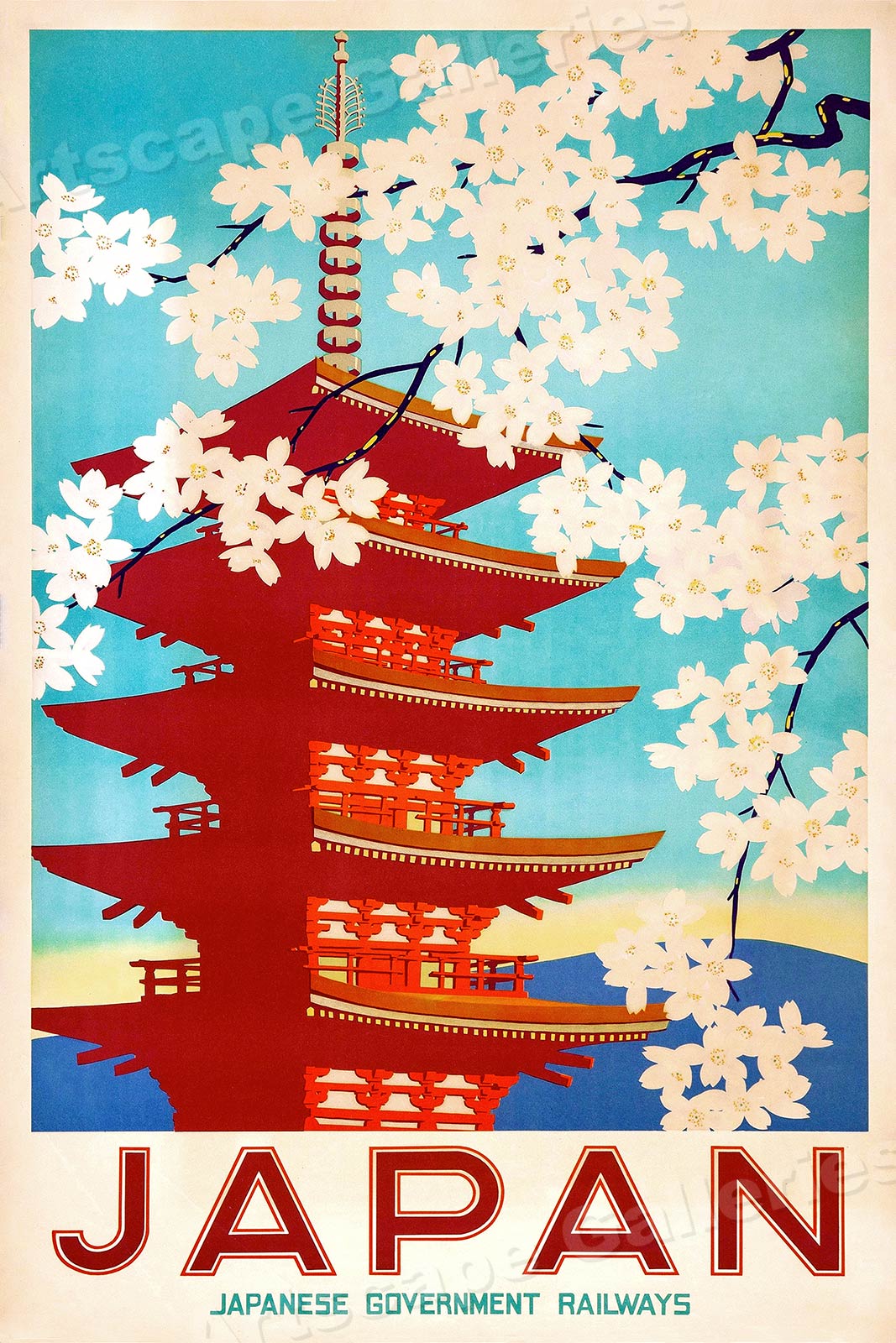 1950s Japan Cherry Blossoms Vintage Style Japanese Railway Travel