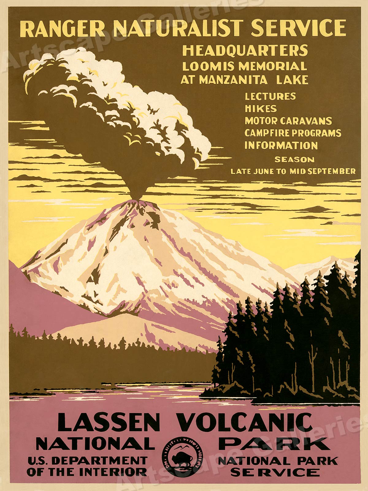 24x32 1930s Lassen Volcanic Ranger Naturalist Vintage Style Travel Poster