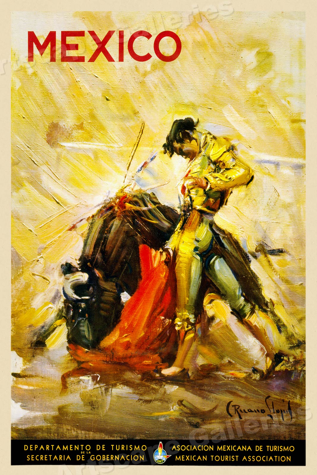 Vintage Style Matador Travel Poster 20x30 Mexico Bullfight 1944