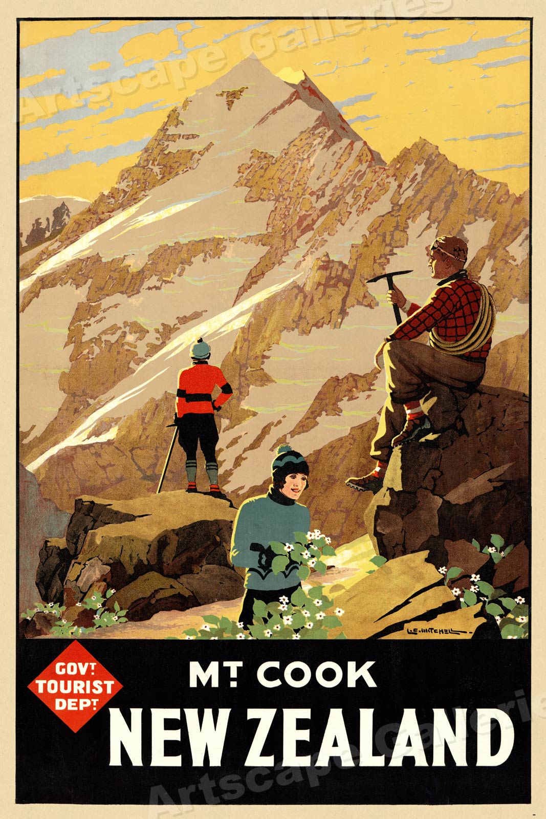 1935 Mt Cook New Zealand Vintage Style Climbing Travel Poster 16x24