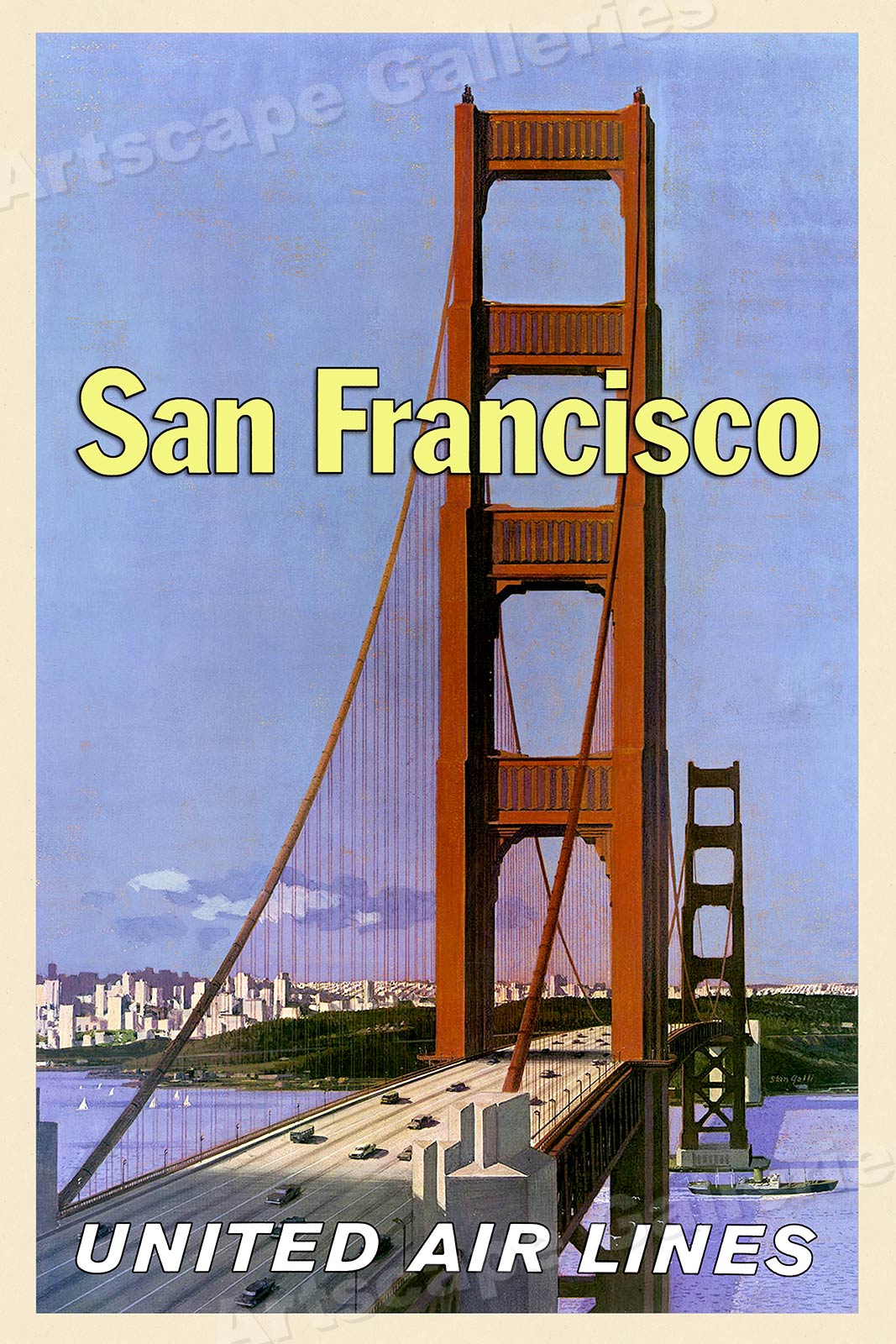 San Francisco 1960s Cable Car Vintage Style Travel Poster 20x30