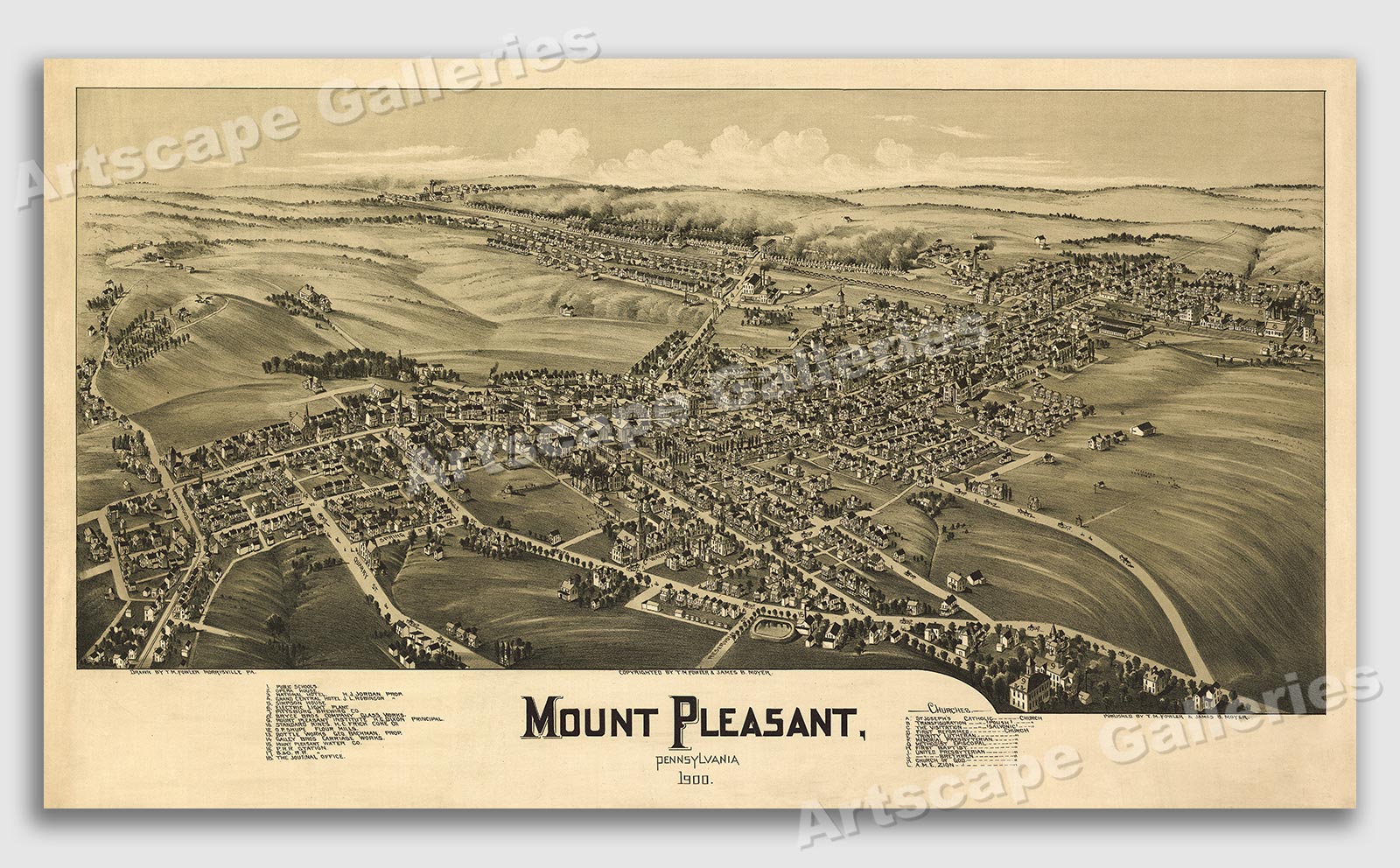 1900 Mount Pleasant Pennsylvania Vintage Old Panoramic City Map