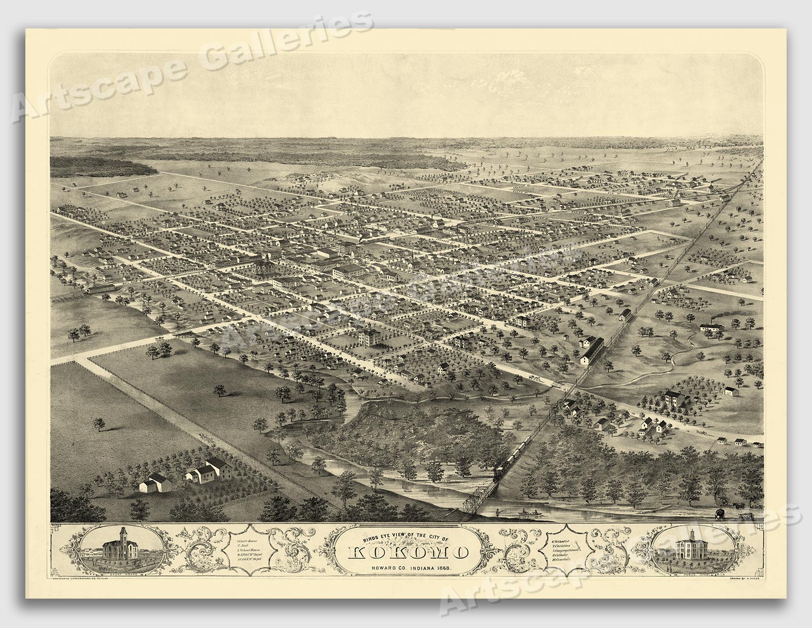 1868 Kokomo Indiana Vintage Old Panoramic City Map - 24x32 | eBay