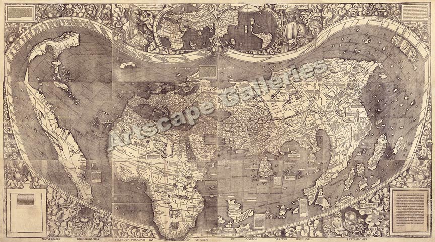 1507 Historic Wall Map Waldseemuller 1500s   14x24  
